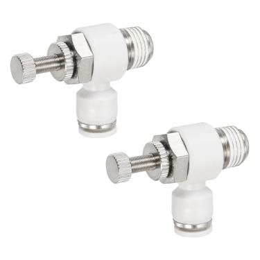 Imagem de PATIKIL Válvula de controle de fluxo de ar pneumática, tubo de 1/4 polegada OD x rosca NPT macho de 1/4 polegada, 2 peças, adaptador de válvula de interruptor de cotovelo de 90 graus, encaixe de linha