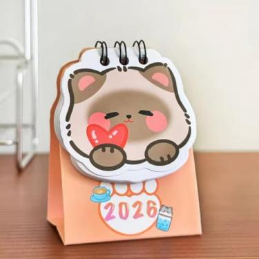 Imagem de Calendário de mesa para gatos 2026 2026, agenda diária, organizador anual, decoração de mesa, calendário, material de escritório, 10,5 x 5,8 cm (gato marrom)