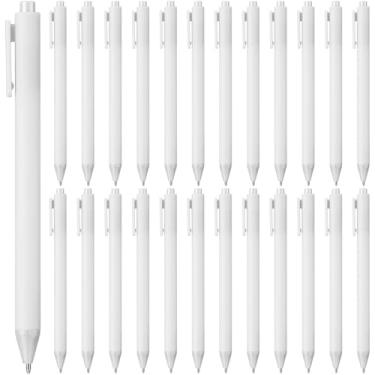 Imagem de yptniginu 25 canetas esferográficas retráteis a granel 1,0 mm, ponta média, tinta preta, canetas fofas, material escolar para professores, estudantes, funcionários, chá de panela, chá de bebê (branca)