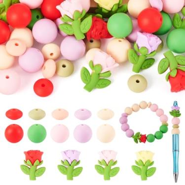 Imagem de Cheriswelry 48 peças de contas redondas de silicone de 15 mm para fabricação de joias, contas focais de silicone, contas focais de borracha colorida, contas espaçadoras soltas para caneta, pulseira