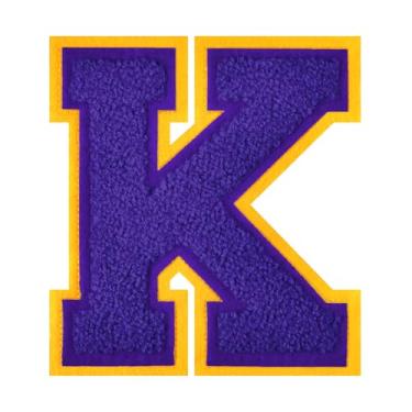 Imagem de 1 Patch de letra de chenille roxo de 11,4 cm – Adesivos do alfabeto para roupas, jaquetas, mochilas, chapéus para decoração personalizada, nome personalizado e artesanato. (K)