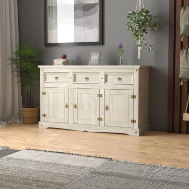 Imagem de Aparador Buffet Em Madeira 3 Portas 3 Gavetas 150 Cm Patina Branca Elliottiis