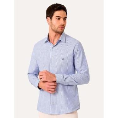 Imagem de Camisa Dudalina Masculina Slim Superfine Cotton Listrada Azul Médio Mescla-Masculino
