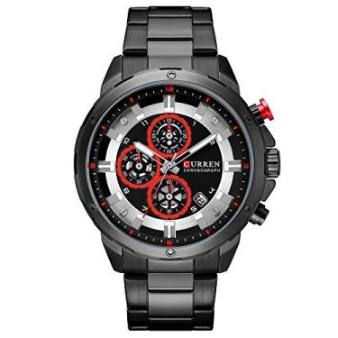 Imagem de Relógios masculinos, calendário analógico de quartzo CURREN, relógio de pulso para homens, pulseira de aço inoxidável à prova d'água moderna, Preto, Movimento de quartzo