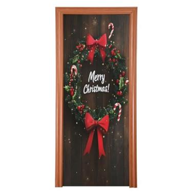 Imagem de Wassud Guirlanda de Natal capa de porta de azevinho decoração externa de natal faixa interna decoração de casa grande decoração de porta da frente 89 cm x 200 cm