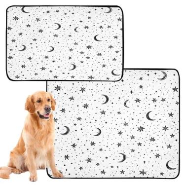 Imagem de CEBUGI Almofadas de xixi laváveis para cães, pacote com 3, almofadas impermeáveis para filhotes de cachorro, antiderrapante, à prova de vazamento, para cama de cercadinho, estrelas, luas