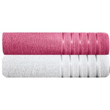 Imagem de Kit 2 Toalhas Banhão 100% Algodão 90X150 cm Teka Comfort, Pink-Branca