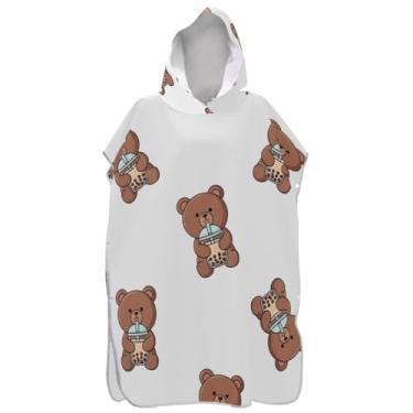Imagem de Joisal Poncho de surfe para adultos trocador de roupa de praia com capuz toalha de banho absorvente homens mulheres poncho com capuz fofo desenho animado urso branco