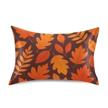 Imagem de Travesseiros padrão King Queen folhas de outono laranja escuro fronhas de cetim floral fofo refrescante para cama de casa sofá king size 101,6 cm x 50,8 cm