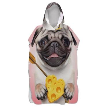 Imagem de Poncho de surfe plus size para adultos trocador de roupa de praia com capuz toalha de banho fofo engraçado cachorro pug feminino ponchos com capuz