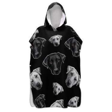 Imagem de Poncho de surf engraçado preto e branco Retriever para adulto roupão com capuz toalha de natação ponchos de praia de secagem rápida para homens