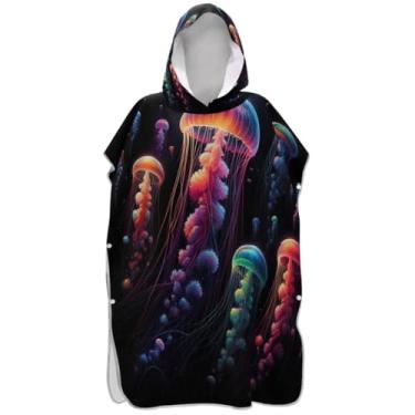 Imagem de Joisal Poncho absorvente de surfe trocador para adultos toalha de praia com capuz floral colorido brilhante medusa poncho masculino com capuz