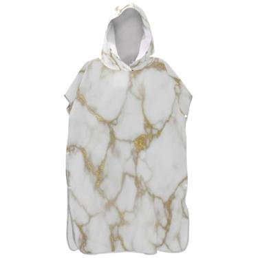 Imagem de Joisal Poncho de surfe absorvente trocador roupão adulto praia banho com capuz toalhas com capuz ouro branco mármore masculino poncho com capuz