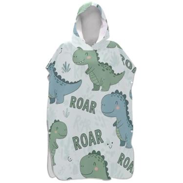 Imagem de Joisal Poncho de surfe trocador roupão adulto praia moletom toalha de natação absorvente desenho animado dinossauros azul verde masculino poncho com capuz