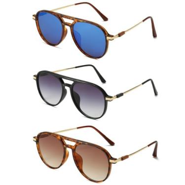 Imagem de Óculos de Sol Redondos com Armação de Metal para Homens e Mulheres, Lentes Degradê, Ideais para Viagem (3 peças - 145)