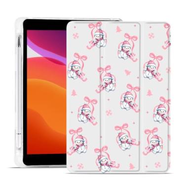 Imagem de MAYCARI Capa de Natal para iPad A16 11 polegadas 2025 com suporte para lápis, coroa de flores rosa original, lindo boneco de neve, capa protetora traseira de TPU macio para iPad 10ª geração, capa fina