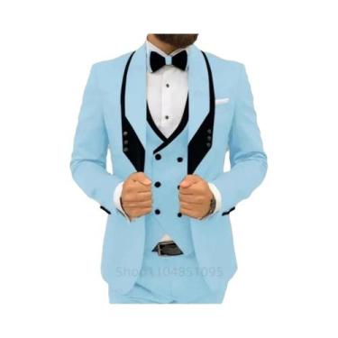Imagem de Terno Formal Masculino Azul Royal Para Casamento Com Colete, Calça E L
