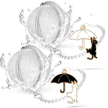 Imagem de Infusor de chá, pacote com 2 pingentes de gato, bola de chá e coador de folhas soltas, aço inoxidável 304 premium, malha fina, presente bonito e funcional para amantes de chá