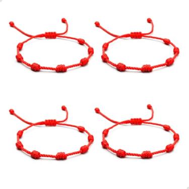 Imagem de Pulseira Vermelha kit c 4 pulseiras da Sorte 7 Nós | Amuleto da Kabbalah | Proteção contra o Mau-Olhado | Prosperidade | Ajustável |Unissex