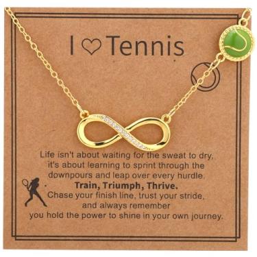 Imagem de Colar Desportivo para Homem e Mulher, Dourado Tema Desportivo Colar com Pendente com Cartão Delicado Jóia de Bola para Fãs e Jogadores (Tênis)