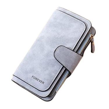 Imagem de Carteira feminina moderna de couro retrô fosco com zíper bolsa de mão longa bolsa de mão para negócios casual, Azul