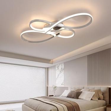 Imagem de Luminária de teto LED dourada, dimerizável, com controle remoto, design moderno para sala de estar, sala de jantar, quarto, quarto infantil e escritório (cromada, 80 cm)