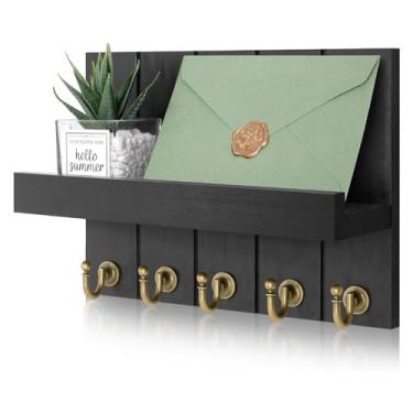 Imagem de A1DFDFGOQSFG Suporte de parede para cabide com 5 ganchos para pendurar toalhas, roupas, chapéu, suporte de bolsa - Rack de madeira rústica para banheiro entrada ganchos de aço para pendurar casaco