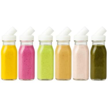 Imagem de kitchentoolz Garrafa coqueteleira para molho de salada - Recipiente de vidro para molho de salada de 350 ml com bico de silicone para molhos, ranchos e marinadas - Pacote com 6