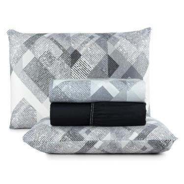 Imagem de Jogo de Cama Casal 4 Peças Micropercal 200 Fios Toque Aveludado com Elástico e Fronhas(Granito,Casal)
