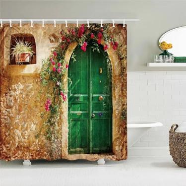 Imagem de Cortina de chuveiro à prova d'água com flores, planta, rocha, para banheiro, cortinas de banho extralongas com ganchos, decoração de banheira 71 x 78 pol. - 180 x 198 cm/L x A