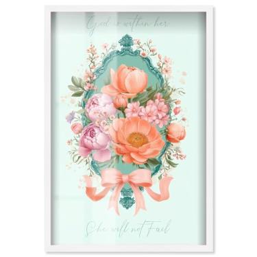 Imagem de God is With Her Floral Shadowbox Print Jesus Wall Art por Art Remedy, moldura branca, 53 x 78 cm