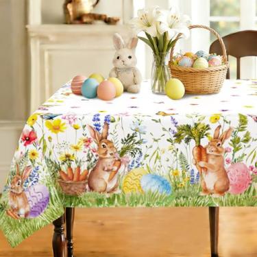 Imagem de yrhsnclsdg Toalha de mesa de Páscoa, coelhinho, quadrada, 152 x 152 cm, capa de mesa colorida de ovo à prova d'água para decoração de mesa de jantar de primavera