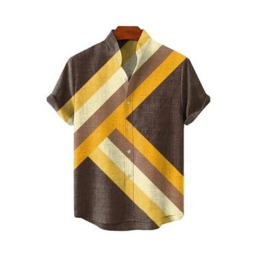 Imagem de Camisa De Linho Masculina De Verão Com Estampa De Padrão Artístico Em 