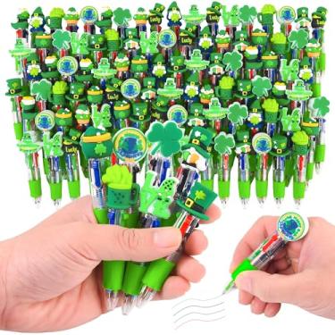 Imagem de LiYiQ 100 canetas coloridas coloridas para Dia de São Patrício em um desenho animado, fofa, divertida, 4 em 1, cartola, kawaii, botas de couro trevo, trevo, gnomo, cerveja, canetas esferográficas