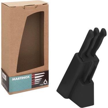 Imagem de Conjunto de Facas 06 Peças com Cepo Preto Cozinha Churrasco