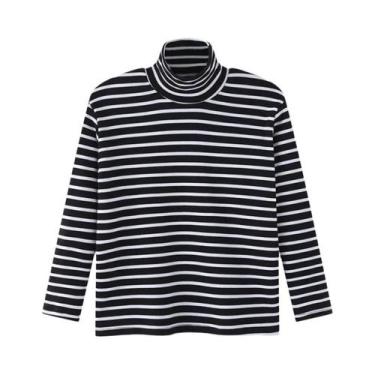 Imagem de Camiseta De Manga Longa Com Gola Alta Listrada Para Crianças, Top Casu