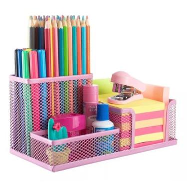 Imagem de Organizador De Mesa Porta Caneta Lápis Escritório Aramado - PGB, Rosa