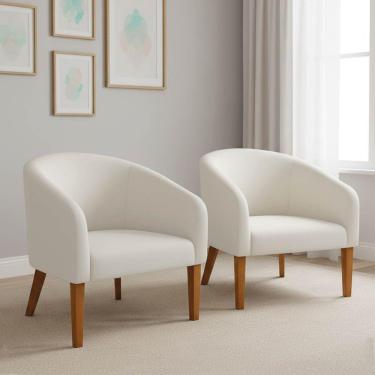 Imagem de Poltrona Sala Decorativa Kit 2 Stella Pé Madeira Trapézio Castanho Veludo Bege D03 - D'rossi