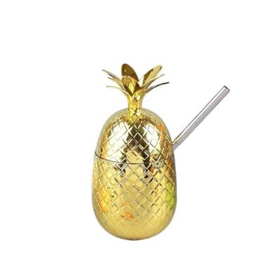 Imagem de Copos de abacaxi de 500 ml, copo de plástico, para coquetéis, canecas de vinho, canecas de cerveja e abacaxi, utensílios de bar (ouro)