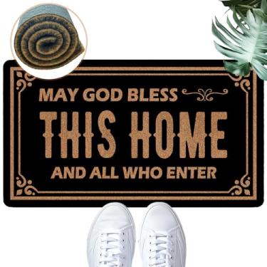 Imagem de May God Bless This Home and All Who Enter Welcome Tapete engraçado para porta da frente tapetes de borracha para exterior/interior capachos para entrada 76 cm x 43 cm