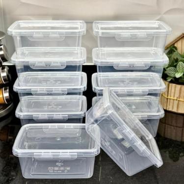 Imagem de Kit 10 Marmita Potes 900ml Travas Laterais Reutilizável - Livre de BPA Alimentos organiza congelador