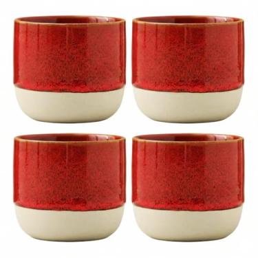 Imagem de chooguang Xícaras de chá de cerâmica estilo japonês, conjunto de chá de cerâmica, xícara de chá, chá de ervas, xícara de café, xícara de cerâmica mate de erva-mate, conjuntos de 4 vermelhos