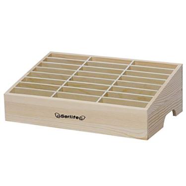 Imagem de Serlife Caixa de armazenamento de madeira para celular, calculadora, suporte para celular, sala de aula, escritório, sala de reuniões, organizador de mesa (maple, 24 células)