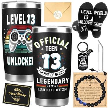 Imagem de MOIZYNG Presentes para meninos de 13 anos incluem copo de 590 ml com canudo e escova de limpeza, chaveiro de pulseira meias e cartão de aniversário, presentes engraçados de 13 anos de jogo para