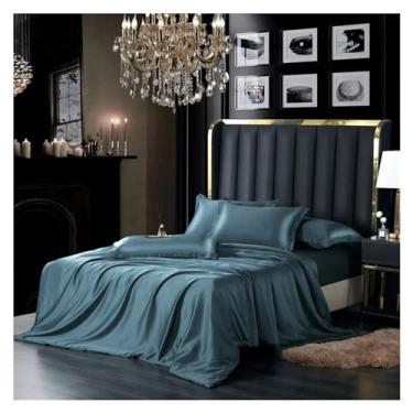 Imagem de Jogo de cama, lençol de cama branco de qualidade, 2 fronhas, solteiro, casal, eucalipto, liocel, natural, sedoso, macio e refrescante (lençol de cama com elástico D_Queen 4 peças)