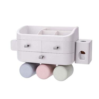 Imagem de U5GAAALPPQ9 Suporte de escova de dentes gaveta dupla com pasta de dente tipo pendurado na parede sem vestígios conjunto de lavagem (tamanho: três) ()