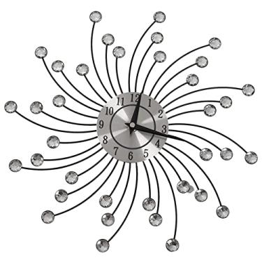 Imagem de U5GAAALPPQ9 Relógio de parede grande 3D metal cristal moderno decoração de casa relógios silenciosos para sala de estar escritório (cor: prata, tamanho: tamanho único) (tamanho único prata)