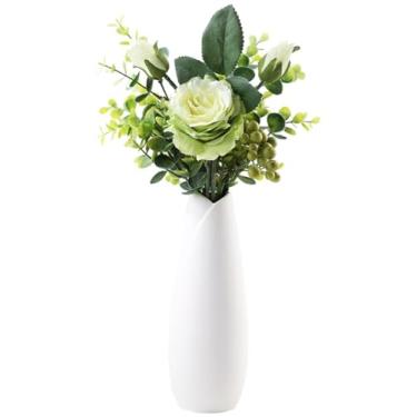Imagem de Vaso de cerâmica branca, arranjo de flores, vaso pequeno, ornamentos de flores secas, decoração de sala de estar, vasos de flores