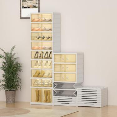 Imagem de HHHJQFAAT Armário de sapatos para casa armário de plástico recipiente sapateira 2 8 organizador de sapatos com porta translúcida flexível soluções DIY para se adaptar a todos os espaços caixa de