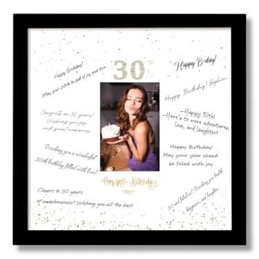 Imagem de Moldura de assinatura de aniversário de 33 x 33 cm com capa de acrílico – comporta fotos 10 x 15 cm, decorações de aniversário de 30 anos, presentes de livro de visitas alternativos para homens e